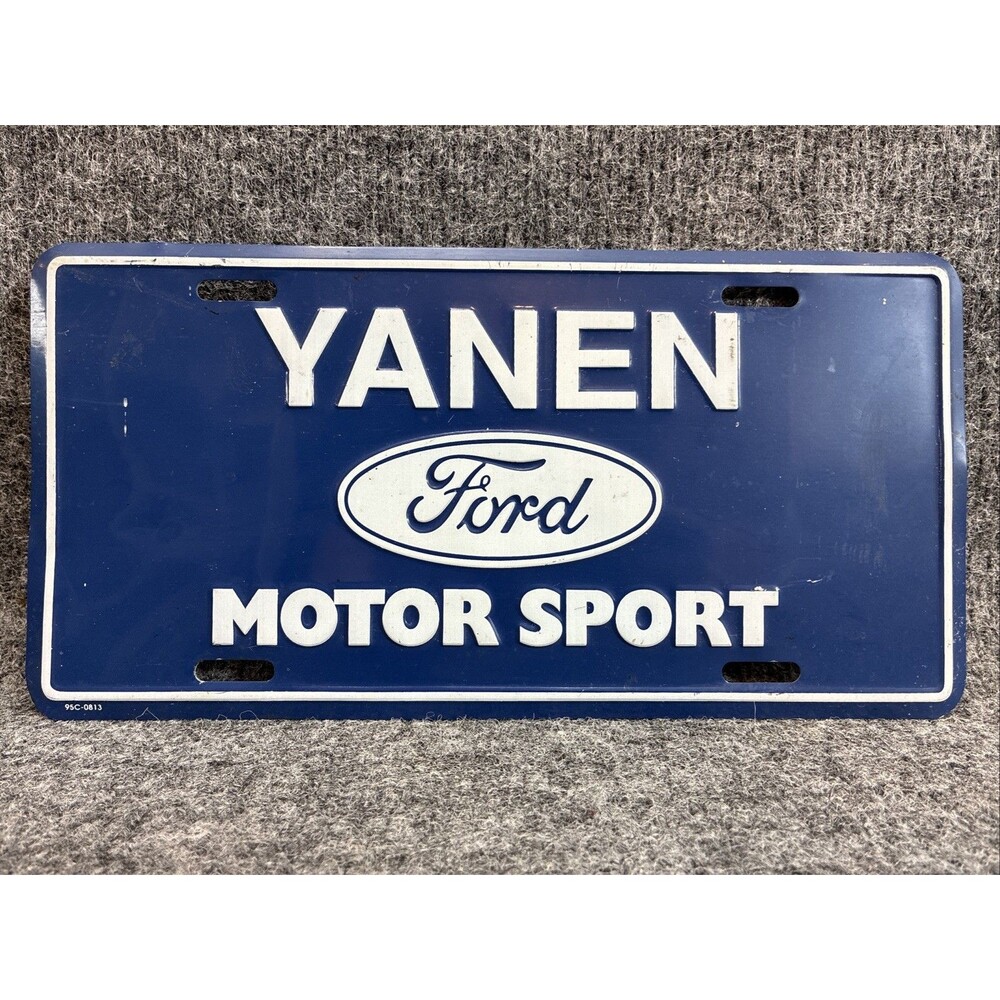 Ford Motorsport Decorative License Plate Sam Yanen Moundsville WV Vtg Blue White